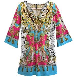 White Mark Couture Collection Greco-Roman Print Jersey Dress  XL